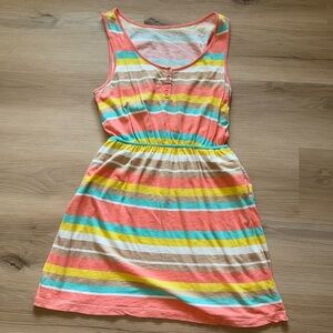 Striped sundress with packets Small Pink teal yellow beige